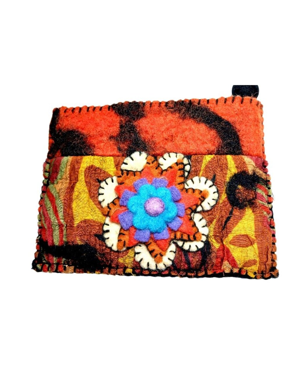 Rising Tide Wool Felted Floral Embroidered Small Clutch Zipper Handmade Nepal